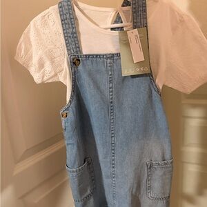 Blue Denim Overall Dress with White Top